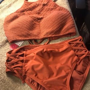 Xhileration brand plus size rust crochet bikini